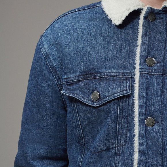 Men's Sherpa Lined Denim Jacket INDIGO WASH BLUE (MTJ-008) - Picture 3 of 4